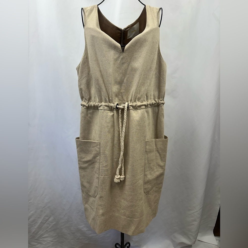 Maeve tan linen shift dress with rope waist tie size 12
